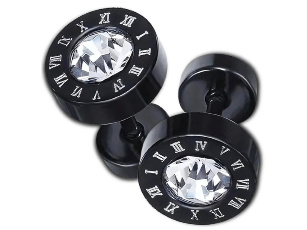 Pánské a dámské náušnice na šroubek z chirurgické oceli černé s cyrkonií