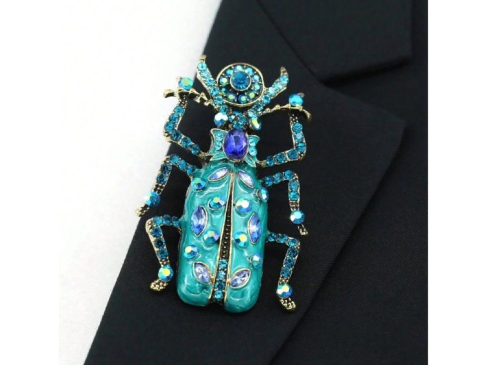 Vintage brož Brouk s krystaly zirkonie, smaltovaná, stříbrná