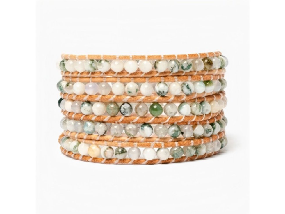 Wrap náramek Achát, kožená šňůrka