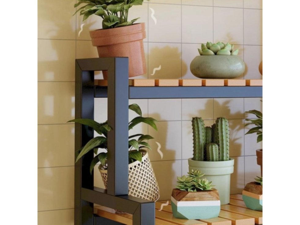 3patrový černý stojan na květiny, police 120 x 40 x 95 cm - SZ47CZ