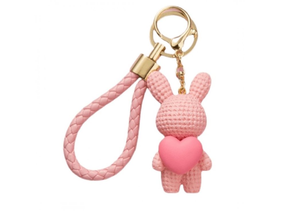 Růžový Teddybär Klíčenka s Srdcem, 7 cm Délka, 3,3 cm Šířka