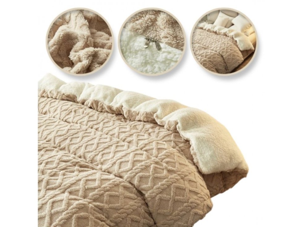 Měkký plyšový přehoz xl plus 180x220cm silný měkký hodník pletený hnědý koc14br