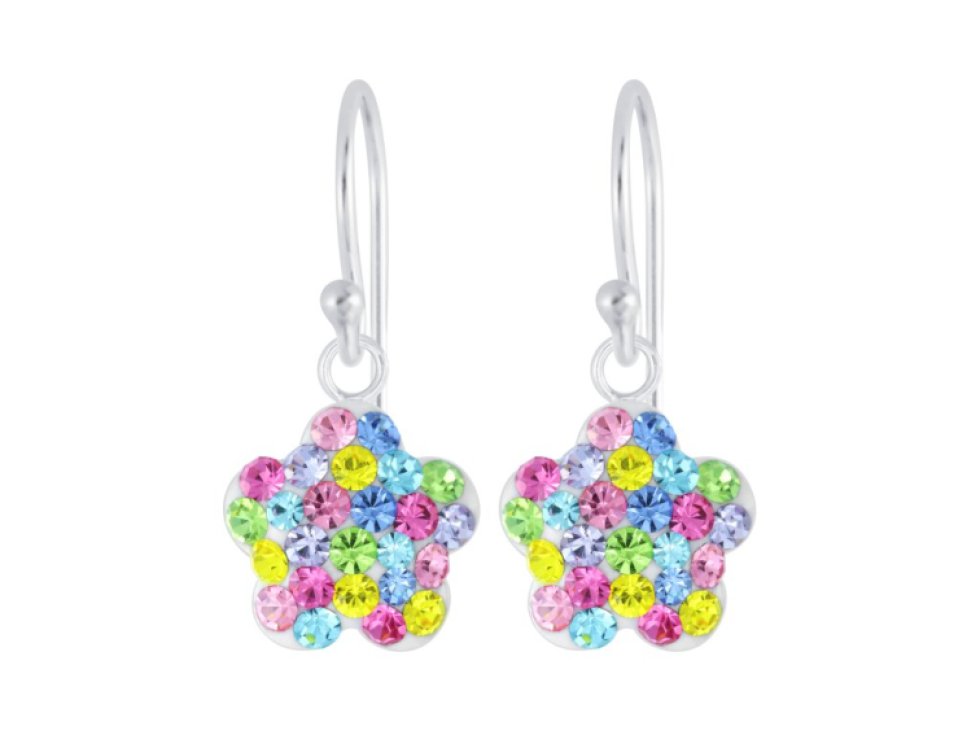 Stříbrné květinové náušnice s křišťálem