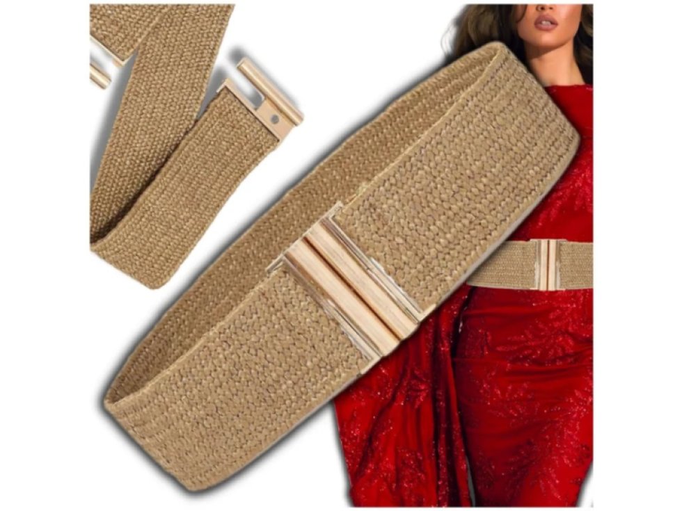 Pletený slaměný dámský pás, jednoduchý, béžový, ozdobný pás na pas.