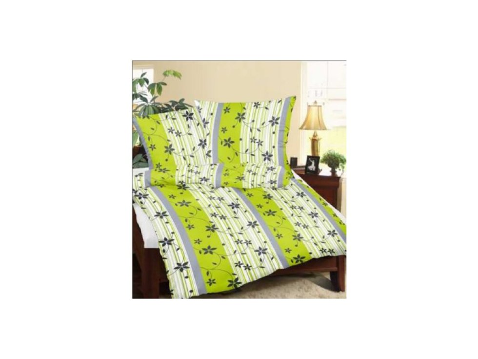 140x200 kůra ložní prádlo vzor RS010/1 Květiny pruhy zelená bílá šedá zapínání na knoflíky 100% bavlna tlustá