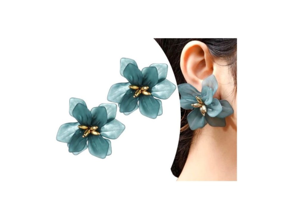 Retro Náušnice s Letními Květinami Boho, Kov a Akryl, 5x6 cm