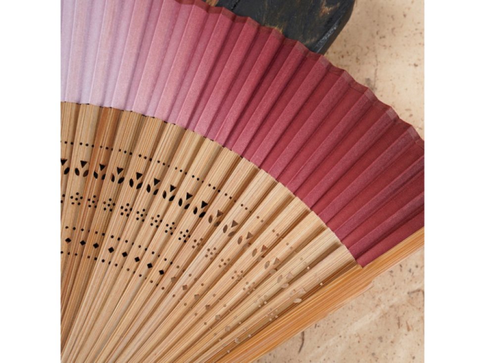 Vějíř dřevěný + saténový okraj - růžový