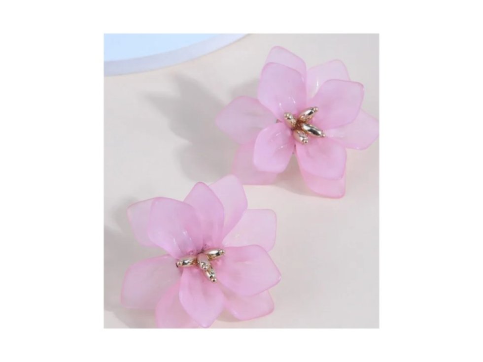 Náušnice Boho Retro s Letními Květinami - Růžové, Kov a Akryl, 5x6 cm