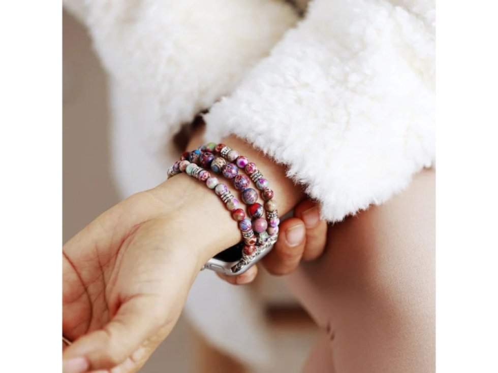 Řemínek na Apple Watch Jaspis růžový a chirurgická ocel (35-45 mm)