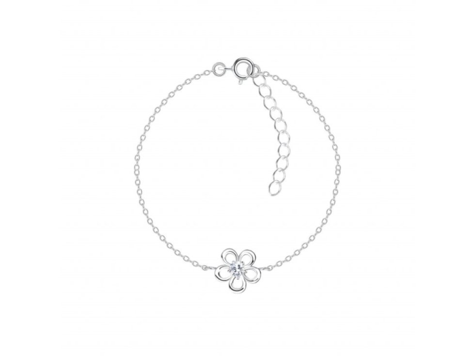 Stříbrný květinový náramek - bílý