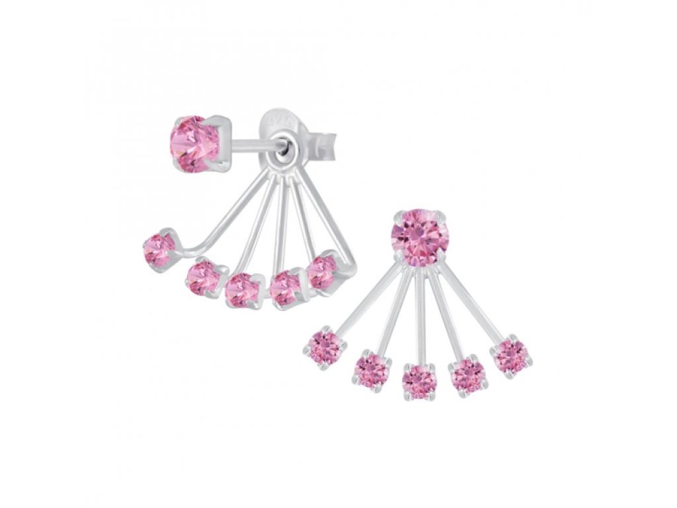 Stříbrné kulaté náušnice s kubickými zirkony - růžové