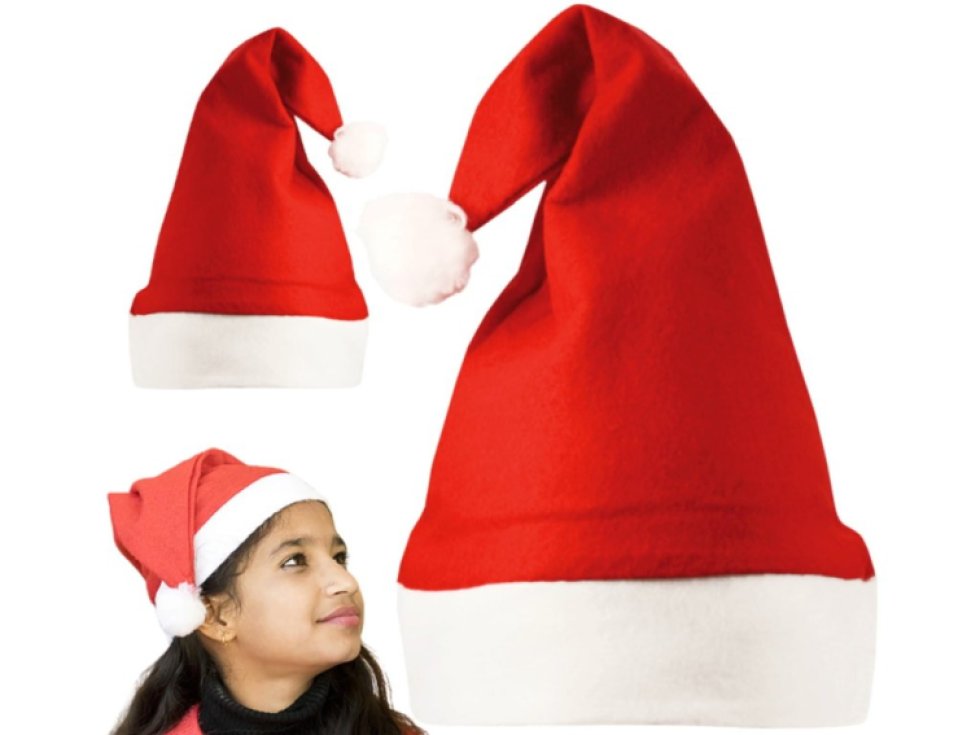 Unisex Santa Claus čepice z červeného veluru, 30x25 cm, s bílou syntetickou kožešinou