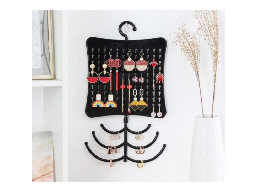 Elegantní Stojan na Náhrdelníky a Prsteny E36, Černý, Plast, 20x24.5 cm