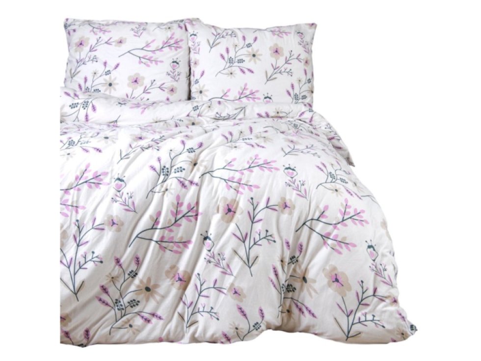 Jersey ložní prádlo 220x200 Květiny bílá růžová 2202 JERSEYLOVE