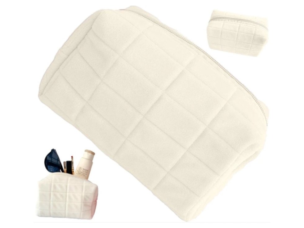 Multifunkční Kosmetická Taška Penál Organizér, Krémový Plyš, 10x9x16 cm