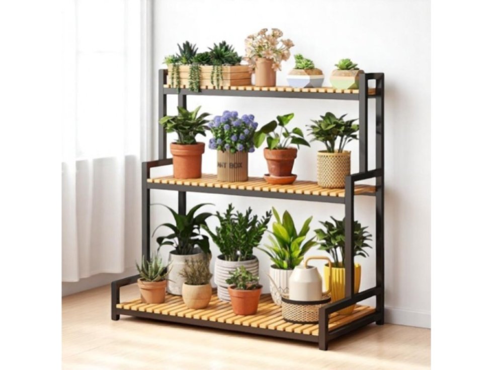 3patrový černý stojan na květiny 80 x 40 x 95 cm - SZ46CZ