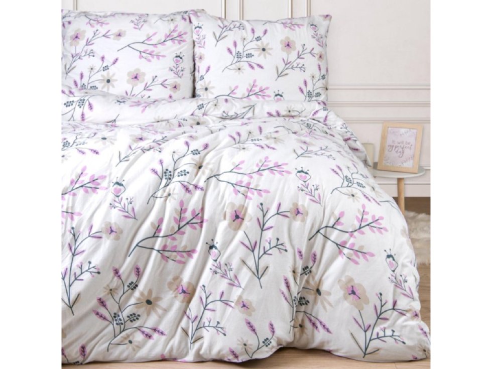 Jersey ložní prádlo 220x200 Květiny bílá růžová 2202 JERSEYLOVE