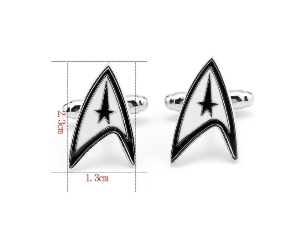 Manžetové knoflíčky Star Trek, oxidovaný stříbrný kov, 1,5 cm x 2 cm