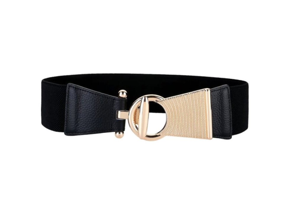 Elegantní Dámský Široký Opasek s Zlatou Sponou, Elastický, Syntetická Guma a Ekokůže, 68-95 cm x 6 cm