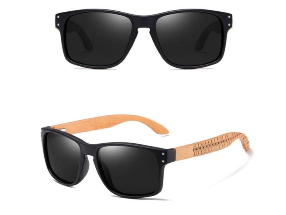 Pánské klasické polarizační sluneční brýle - černé, plast a bambus, UV filtr 400 kat. 3