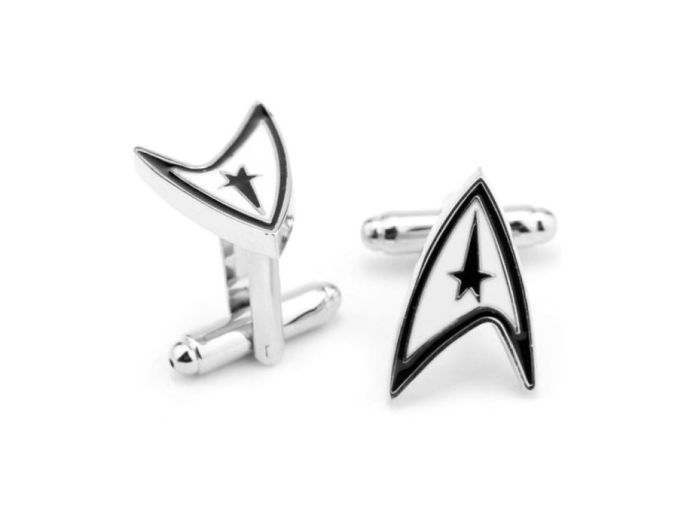 Manžetové knoflíčky Star Trek, oxidovaný stříbrný kov, 1,5 cm x 2 cm
