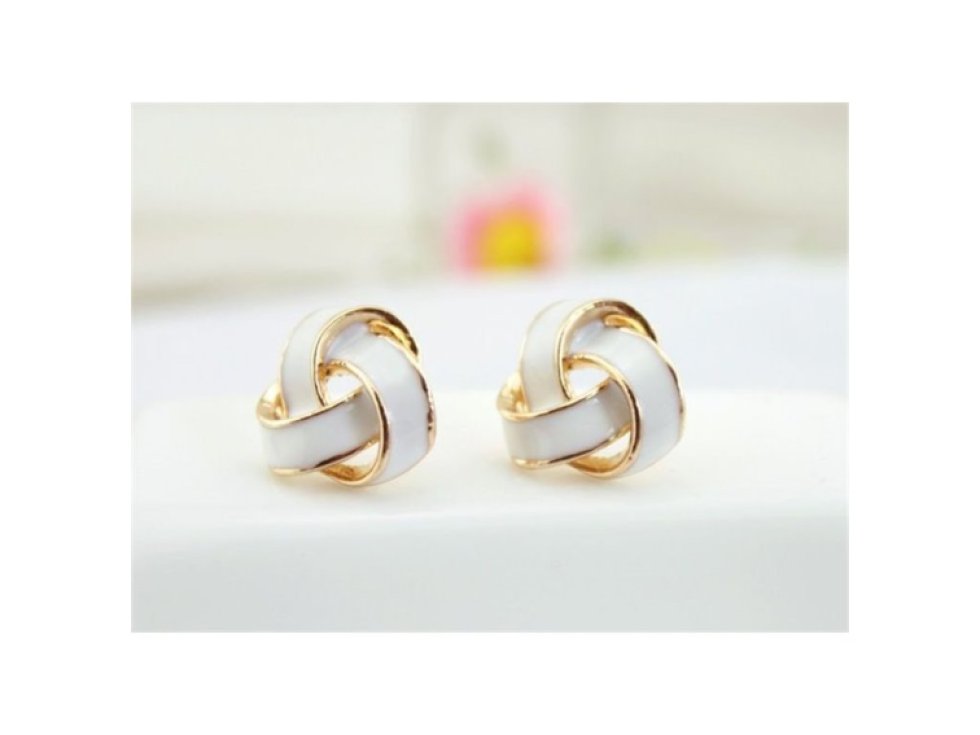 Bílé kruhové náušnice se zlatem K187