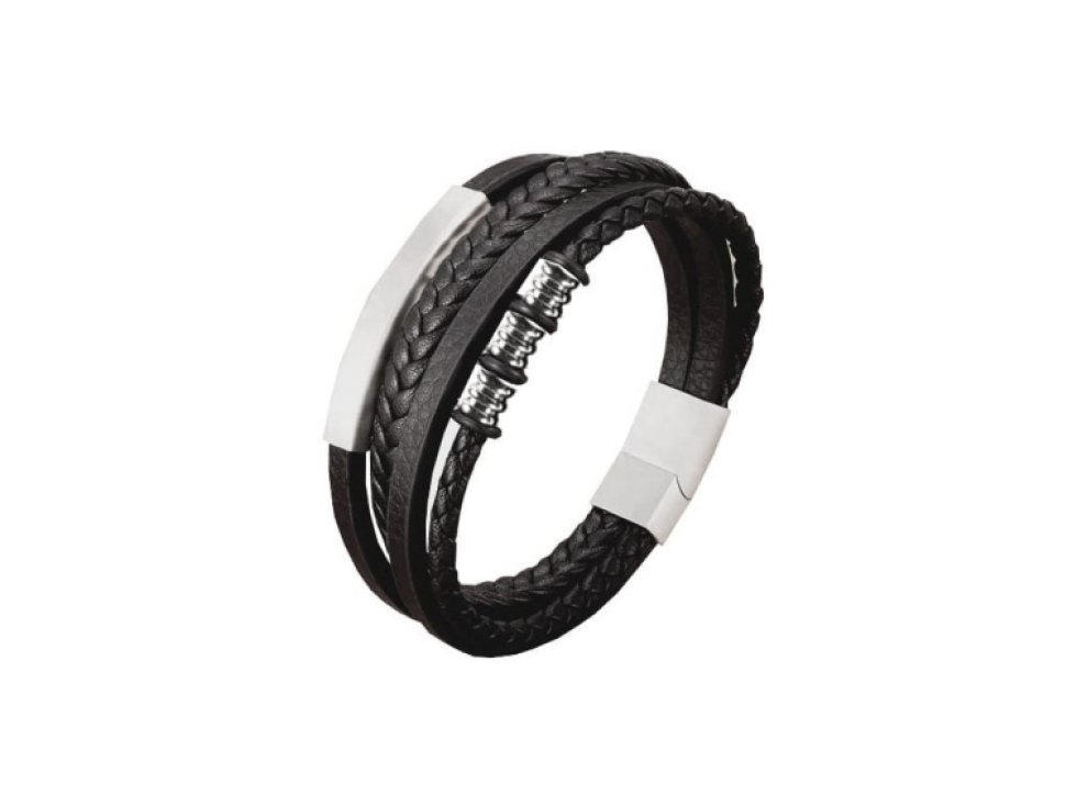 Pánský hnědý kožený náramek s magnetovým zapínáním z nerezové oceli, délka 21 cm