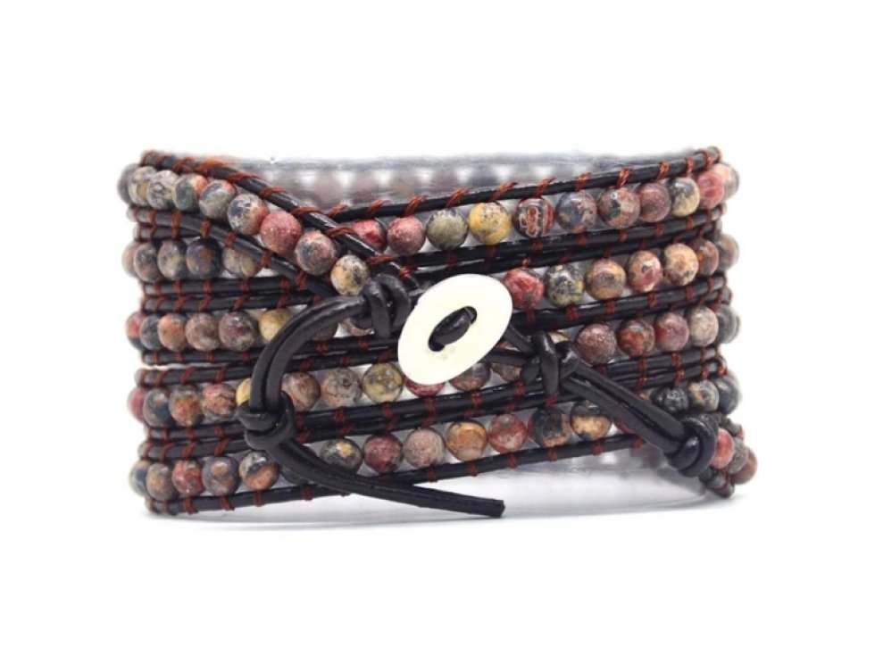 Wrap náramek Červený leopardí kámen. Unisex