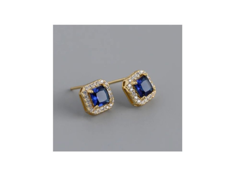 Stříbrné náušnice Puebla se zirkonem - modrá - pozlacené