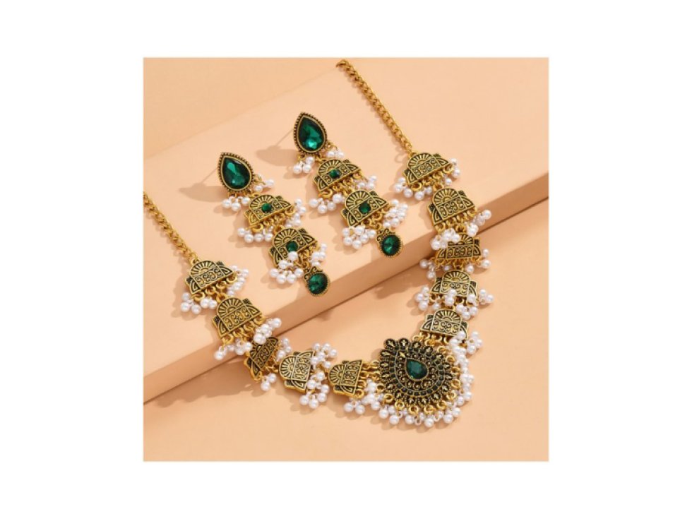 Sada náušnic a náhrdelníku Orient princess -zelená