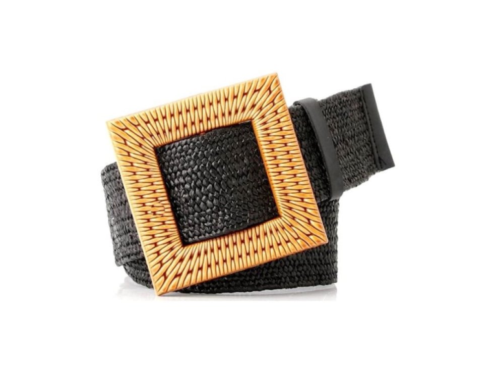 Široký popruh ze slámy s čtvercovou přezkou, elastický, pro šaty