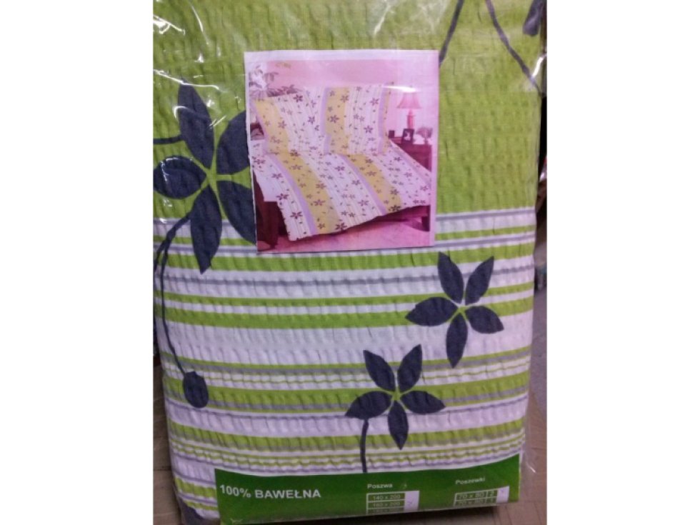 140x200 kůra ložní prádlo vzor RS010/1 Květiny pruhy zelená bílá šedá zapínání na knoflíky 100% bavlna tlustá