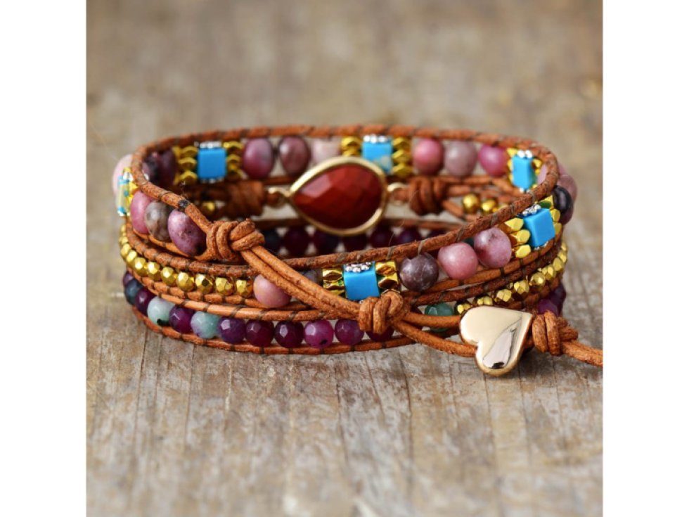 Wrap náramek Jaspis červený - Srdce