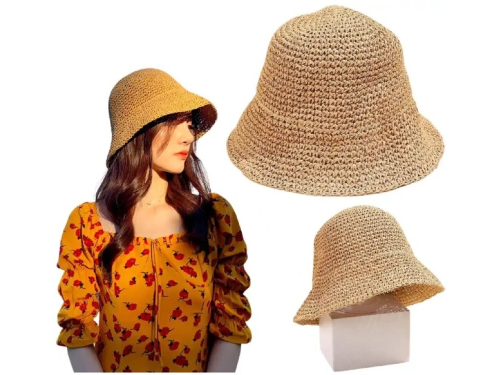 Dámský slaměný plážový klobouk BUCKET HAT, tmavá sláma, univerzální velikost 56-58 cm