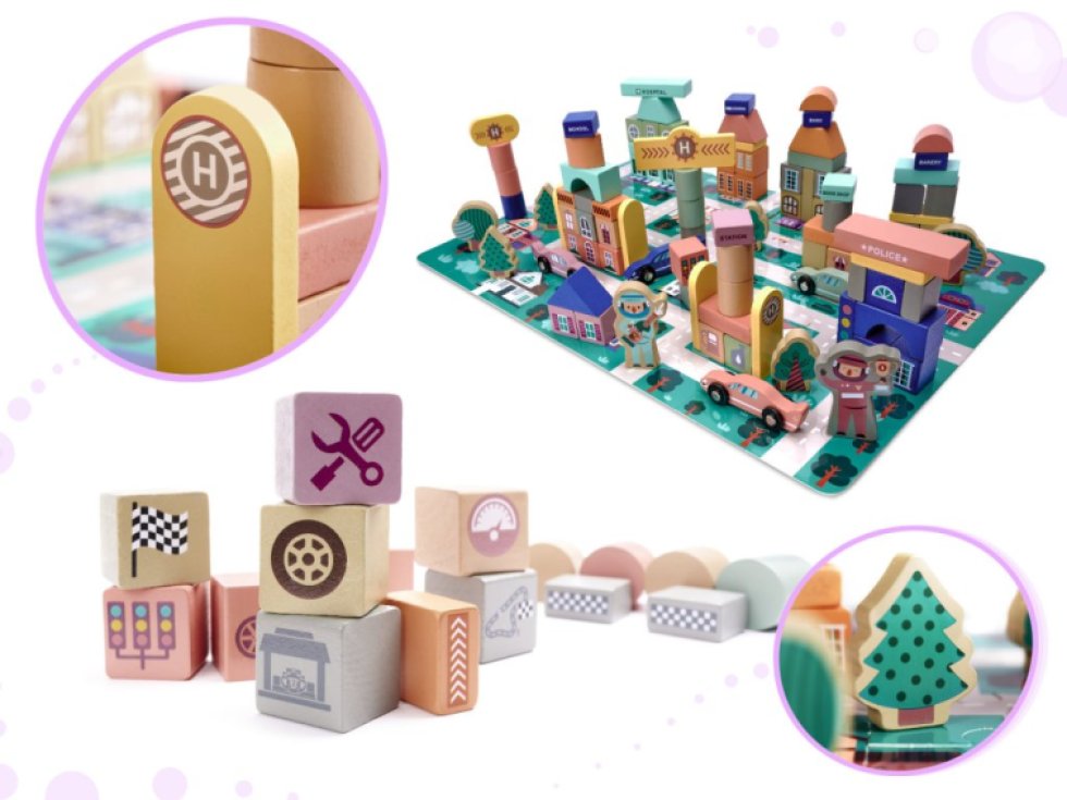 Vzdělávací dřevěné kostky závodní dráha 160el.