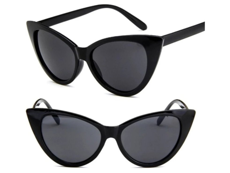 Černé sluneční brýle kočičí oči, UV filtr 400 cat 3, plastový rám, rozměry čoček 42 mm x 52 mm