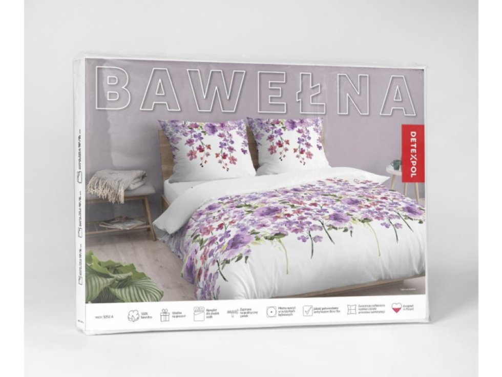 Bavlněné ložní prádlo 220x200 bílé fialové květy 5252 A Bavlna 48