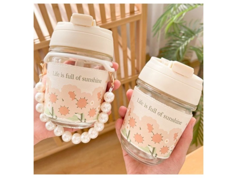 Hedvábný perlový skleněný hrníček s madlem Sunshine 350 ML SZK81