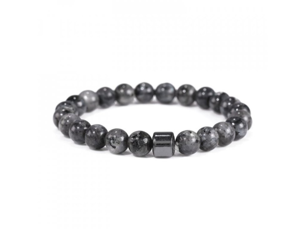 Náramek z pravých kamenů Labradorit a Hematit. Unisex