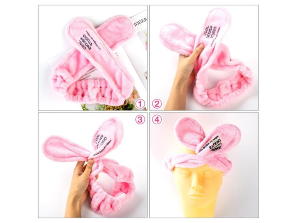 Měkká kosmetická lázeňská gumička do vlasů s králíčkem, rouno, univerzální velikost, 70 cm