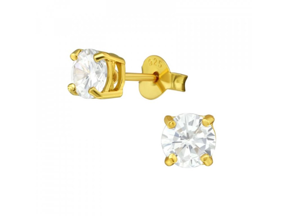 Pozlacené stříbrné kulaté náušnice se zirkonem