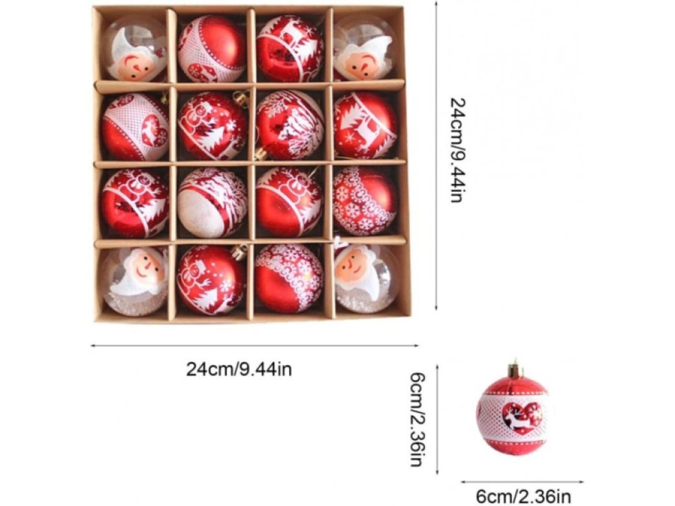 Sada 16 vánočních ozdob - červené koule průměr 5 cm v balení