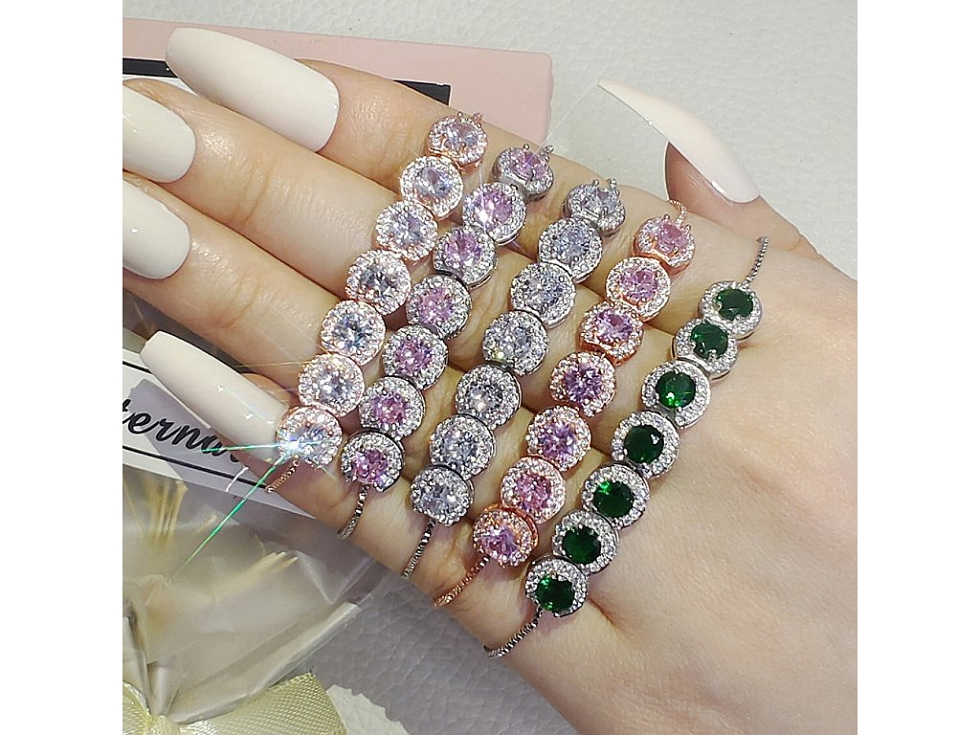 Náramek s krystaly Verónica růžová, růžové zlato řetízek - Náramek s krystaly