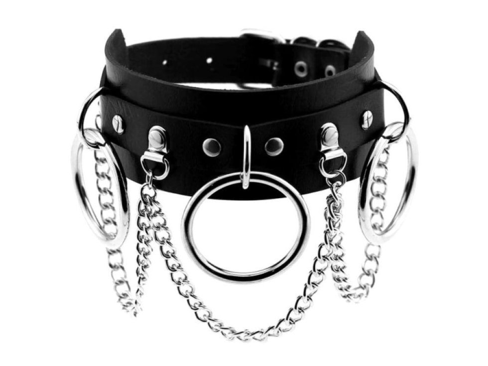 Gotický kožený náhrdelník s obojkem, černý, šířka 45 mm, délka 42 cm