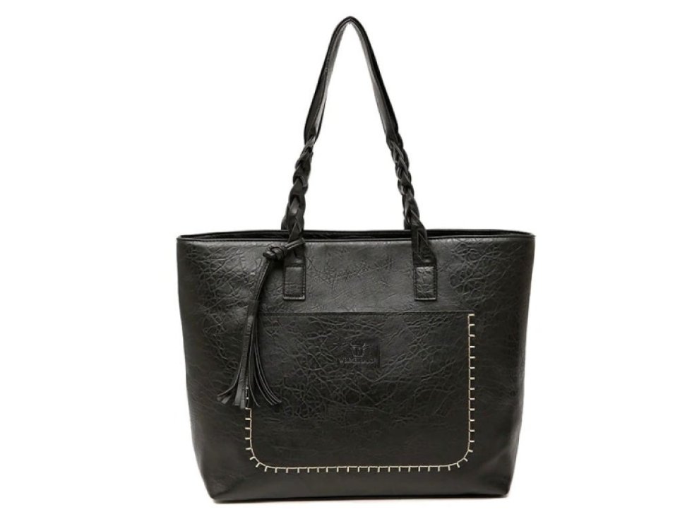 Velká prostorná dámská nákupní taška z kůže, zlaté kování, 30x45x13 cm