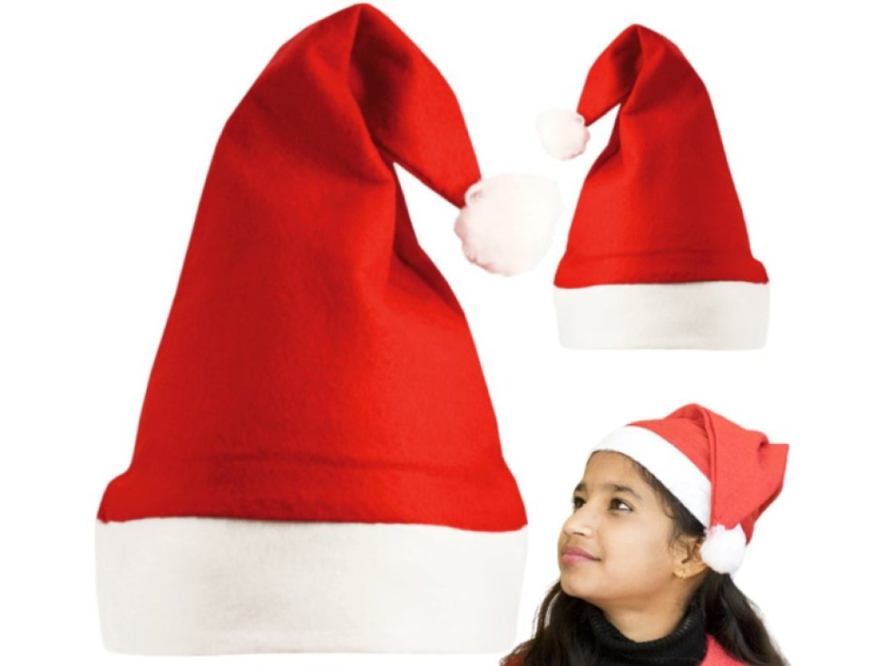 Unisex Santa Claus čepice z červeného veluru, 30x25 cm, s bílou syntetickou kožešinou