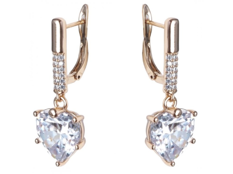 Elegantní Pozlacené Náušnice ze Stali KST3066 s Cyrkoniemi, světlé zlato, 1.3 x 3.5 cm