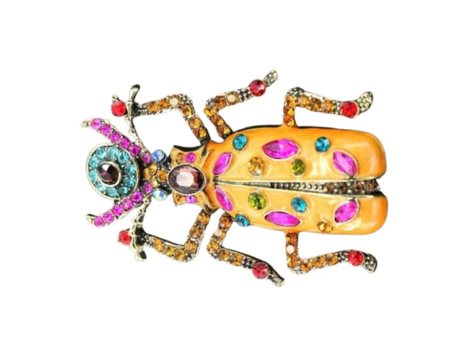 Vintage brož s hmyzem Brouk, smaltovaná, zdobená zirkony