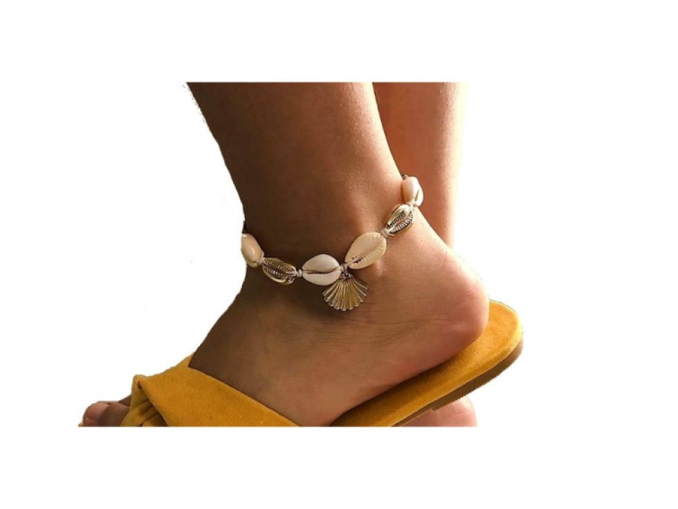 Náramek na nohu Marine SHELL, zlatý/stříbrný, bižuterní kov a mušle, 26 cm