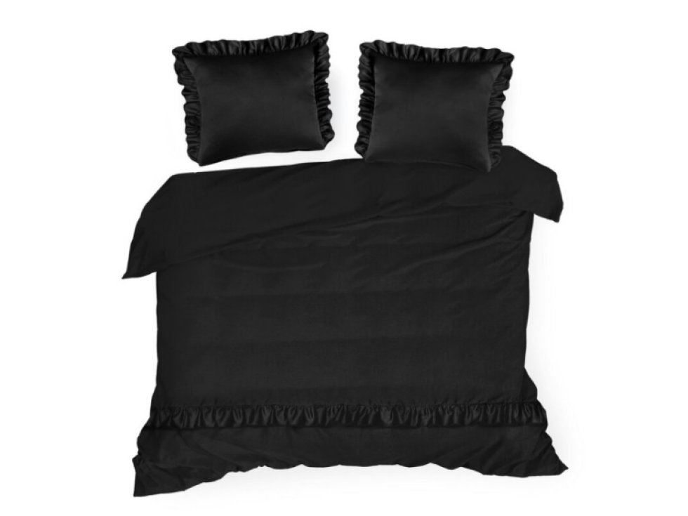 Saténové povlečení 160x200 Venuše černé zdobené volánky Eurofirany